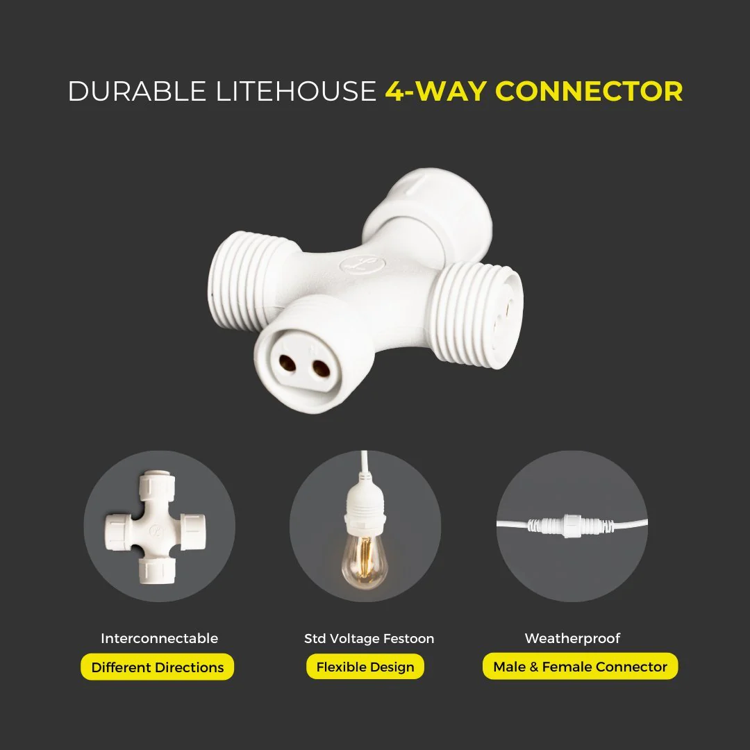 4-Way Connector for Plug-In Festoon Bulb String Lights - 220-240V - Image 4