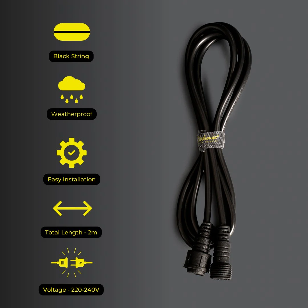2m Extension Cord for Plug-In Festoon Bulb String Lights - 220-240V, Black - Image 3