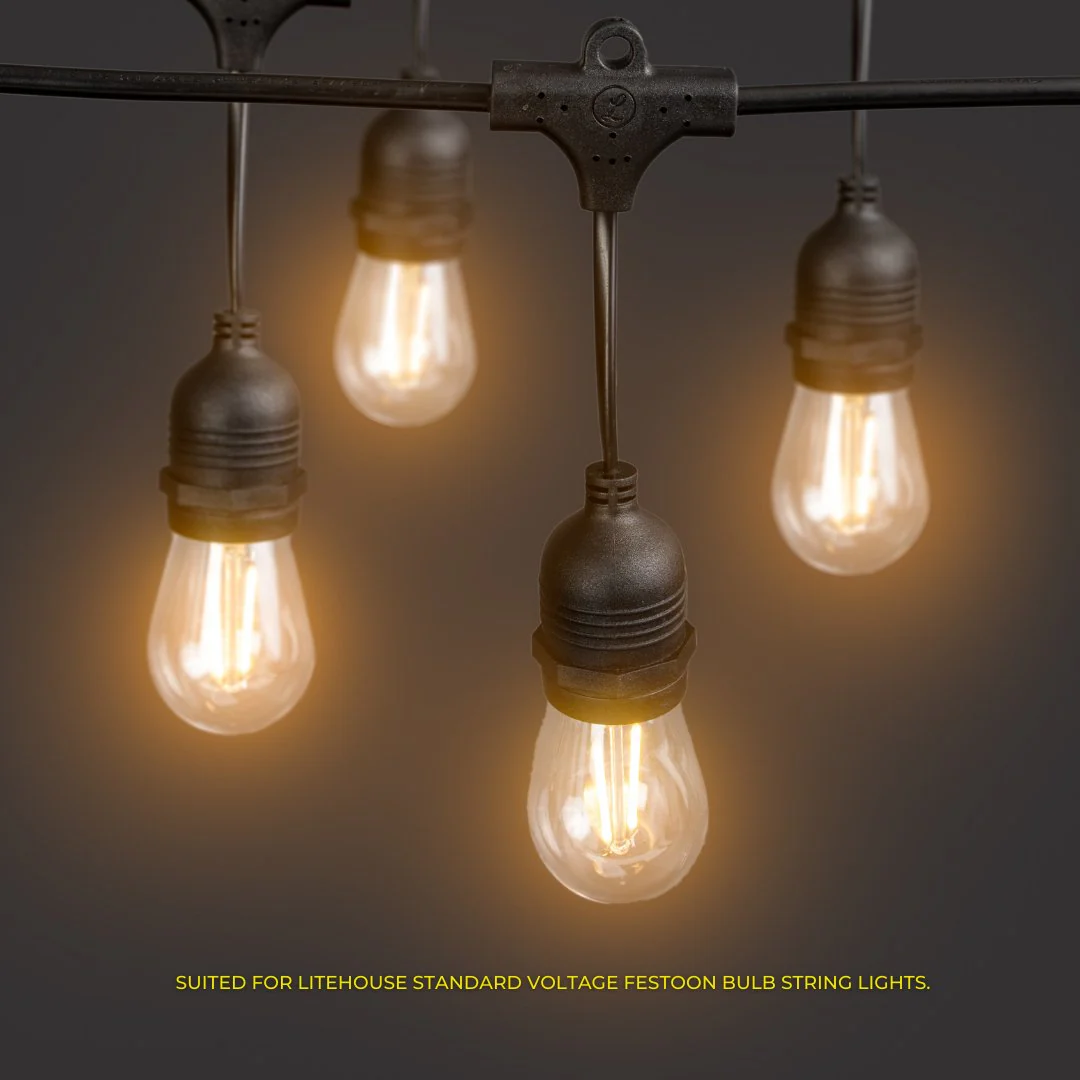 2m Extension Cord for Plug-In Festoon Bulb String Lights - 220-240V, Black - Image 4