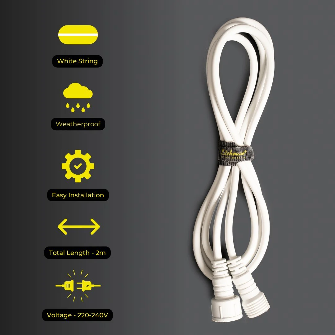 2m Extension Cord for Plug-In Festoon Bulb String Lights - 220-240V, White - Image 3