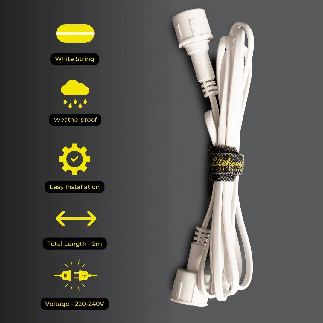 2m Extension Cord for Plug-In Mini Bulb String Lights - 220-240V, White - Image 3