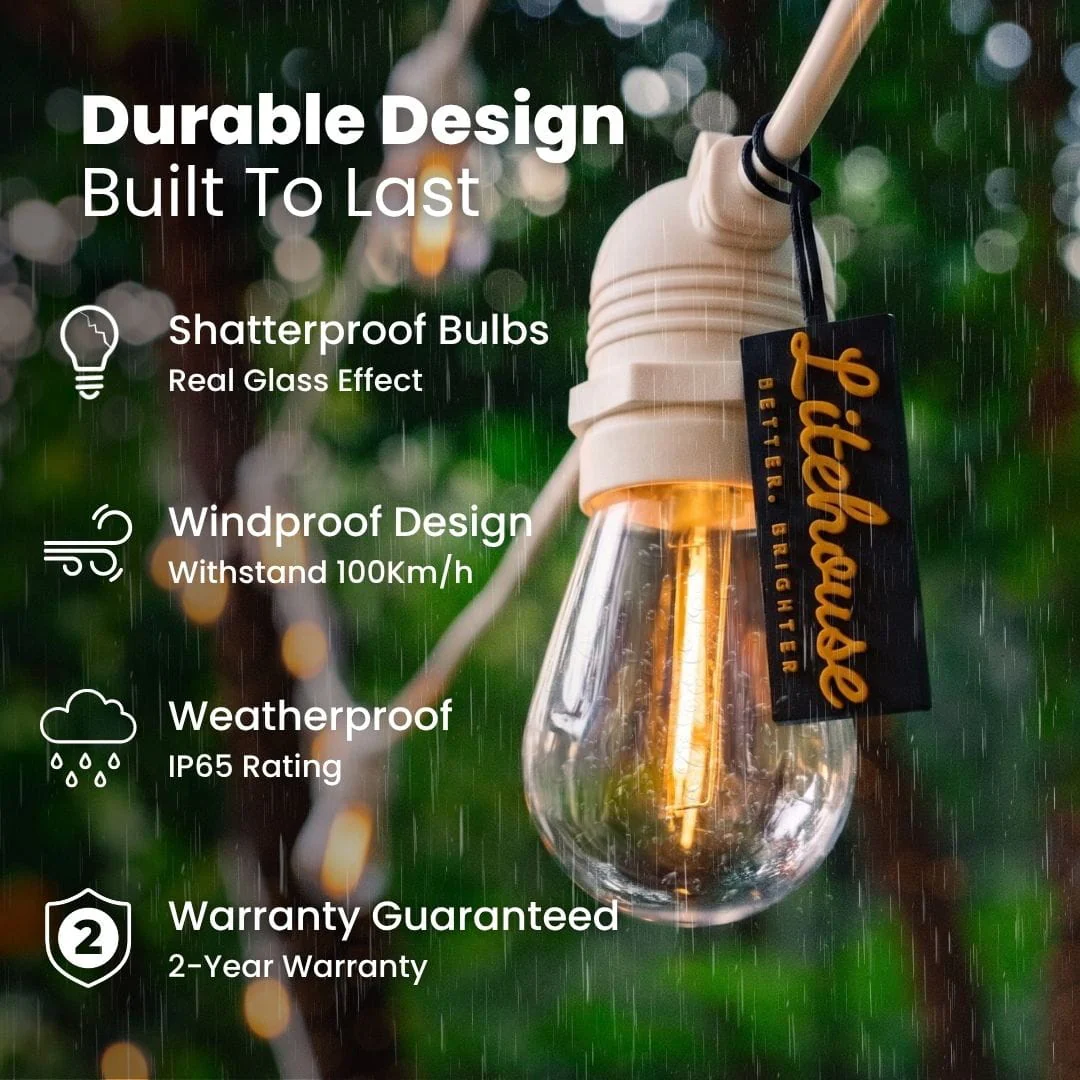 Solar Festoon Bulb String Lights - White - Image 3