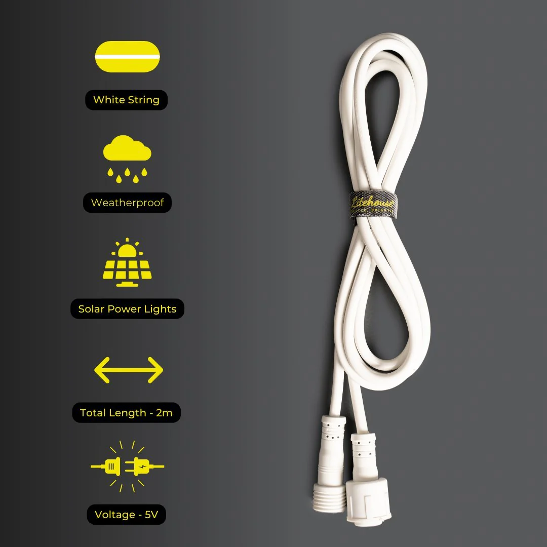 2m Extension Cord for Solar Festoon Bulb String Lights - 5V, White - Image 3