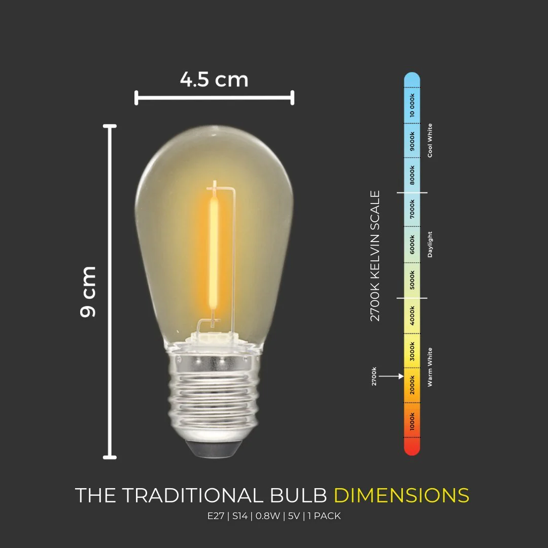 Solar Festoon Replacement Bulb - Traditional LED Bulb (S14, E27, 5V) - Image 4