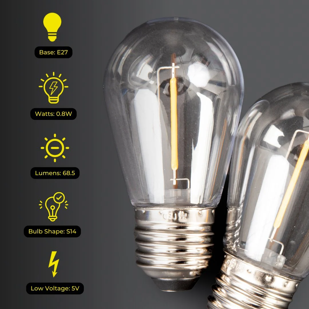 Solar Festoon Replacement Bulb - Traditional LED Bulb (S14, E27, 5V) - Image 5