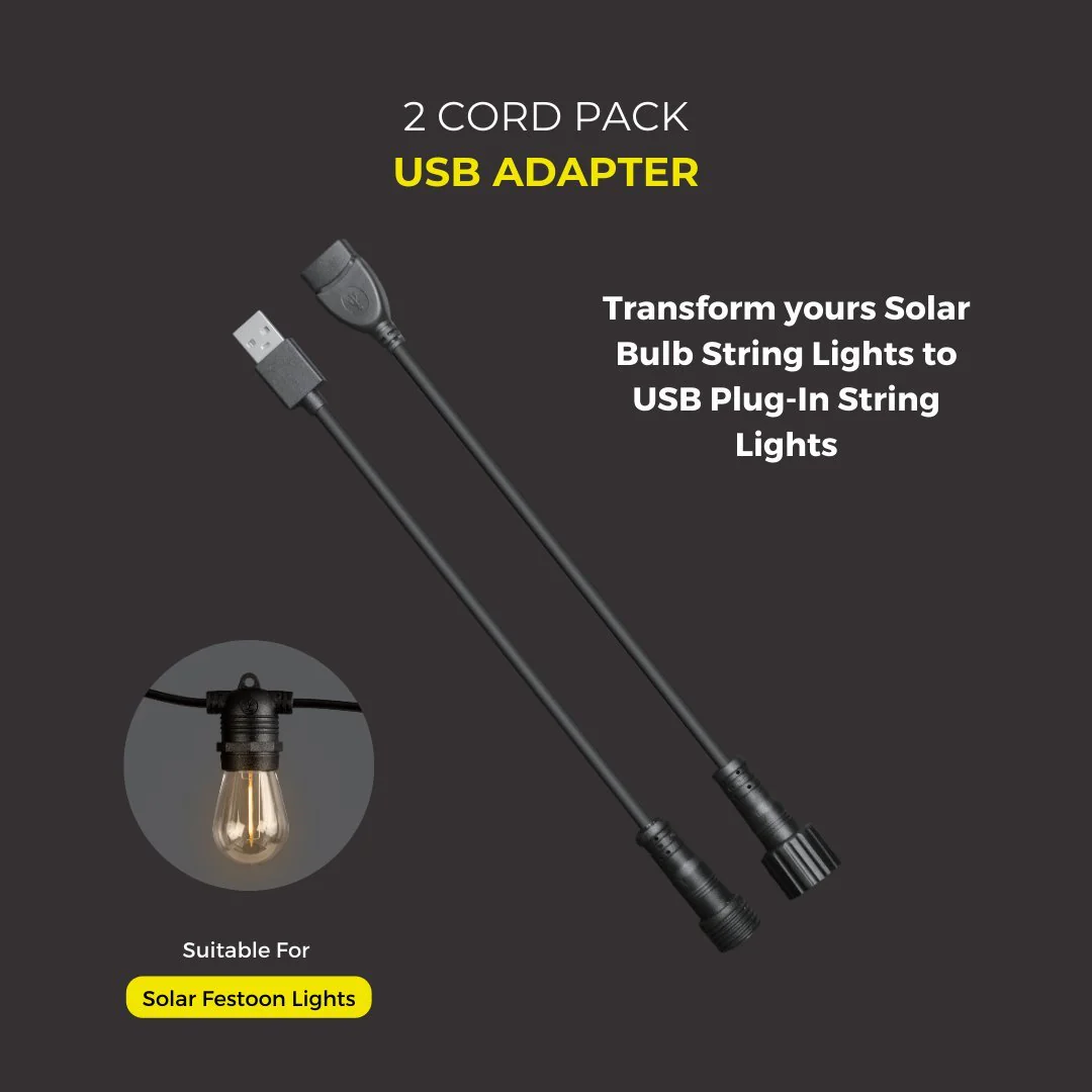 USB Adapter Accessory for Solar Festoon Bulb String Lights - 5V, Black - Image 3