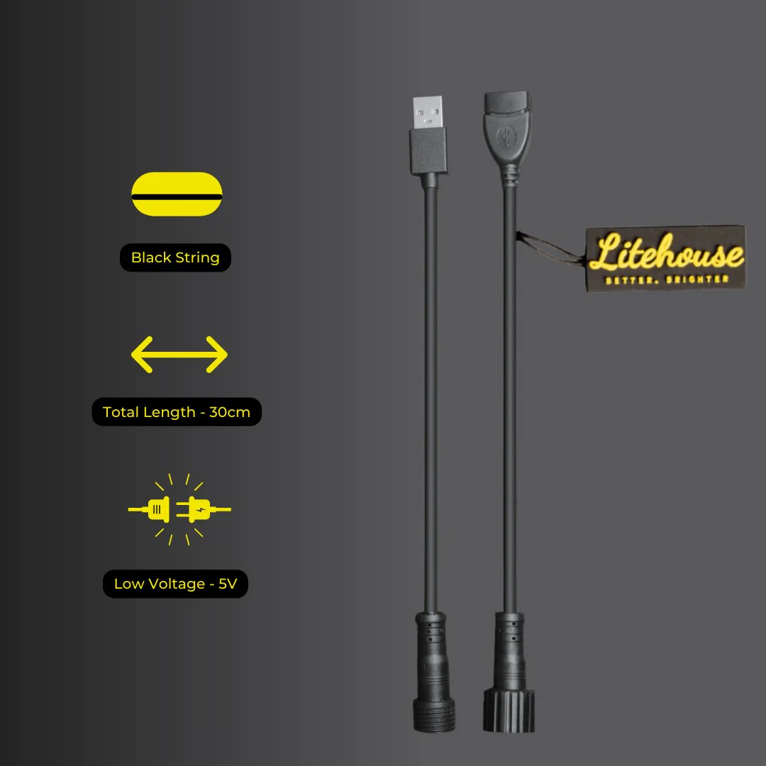 USB Adapter Accessory for Solar Festoon Bulb String Lights - 5V, Black - Image 5