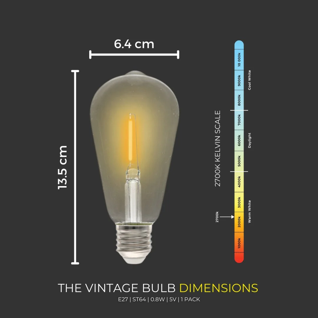 Solar Festoon Replacement Bulb - Vintage LED Bulb (ST64, E27, 5V) - Image 4