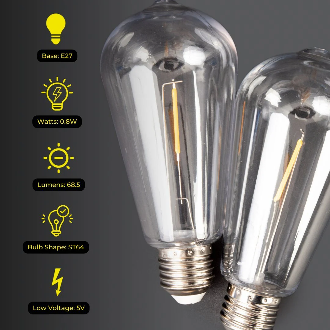 Solar Festoon Replacement Bulb - Vintage LED Bulb (ST64, E27, 5V) - Image 5